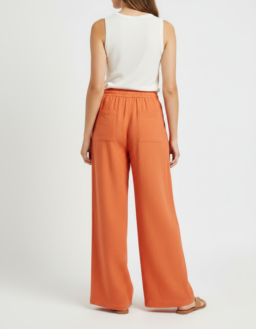 Pantalon Japonais Orange Lin Ample Confortable Femme - vue 2