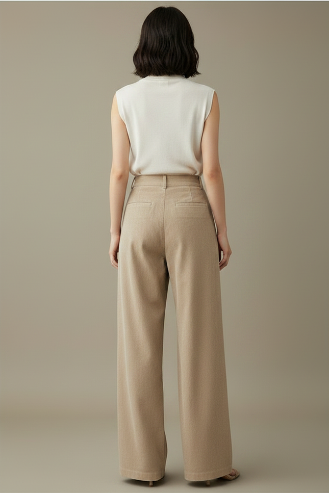 Pantalon Japonais Beige Côtelé Ample Plissé Décontracté - Cordé - vue 2
