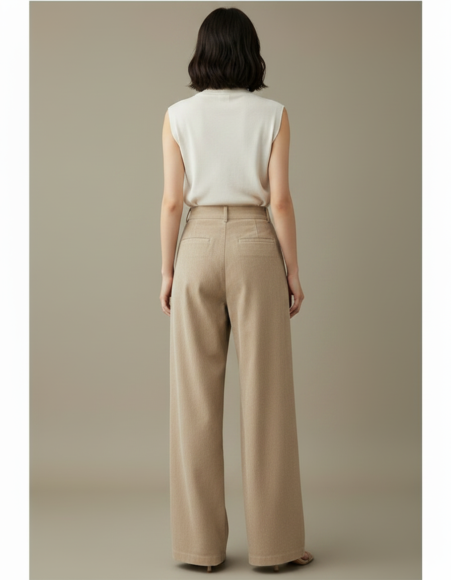 Pantalon Japonais Beige Côtelé Ample Plissé Décontracté - Cordé - vue 2