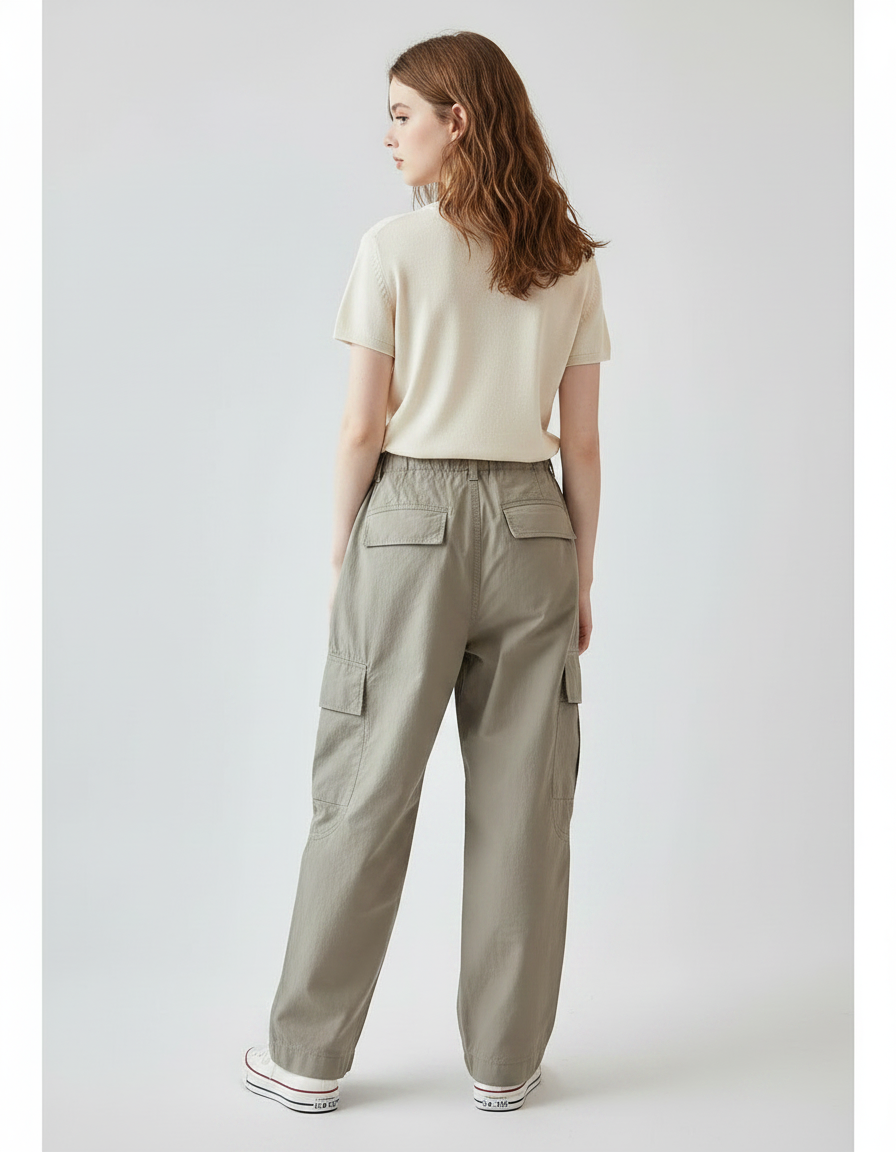 Pantalon Japonais Cargo Kaki Ample Décontracté Enfant - Polyester - vue 2