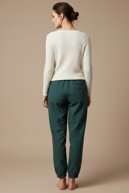 Pantalon Japonais Vert Émeraude Ample Fluide Chevilles Resserrées - Polyester - vue 2