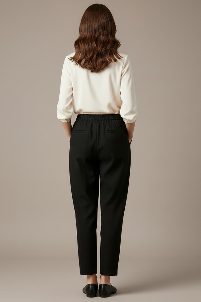 Pantalon Japonais Noir Fluide Plissé Femme Élégant - Viscose - vue 2
