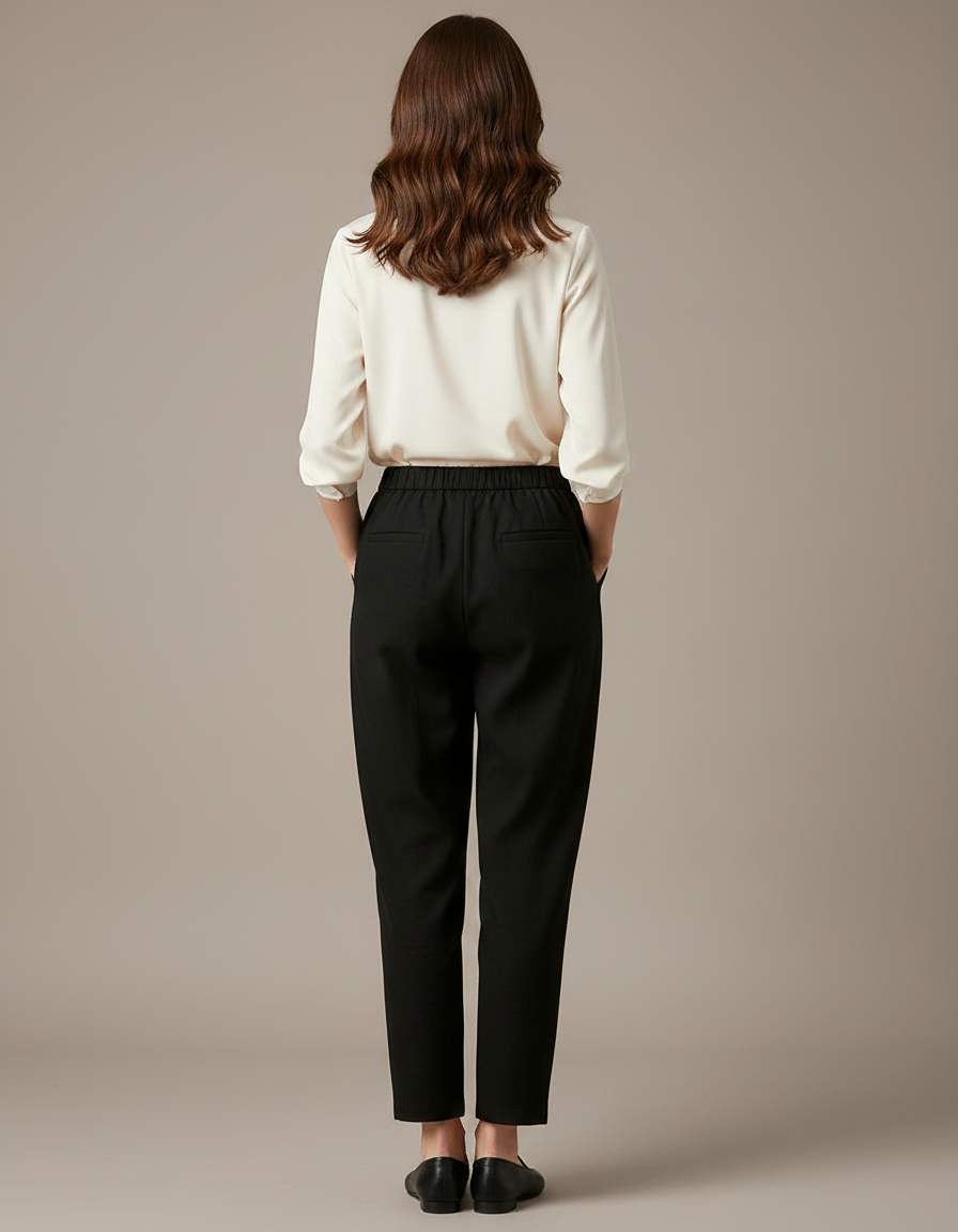 Pantalon Japonais Noir Fluide Plissé Femme Élégant - Viscose - vue 2