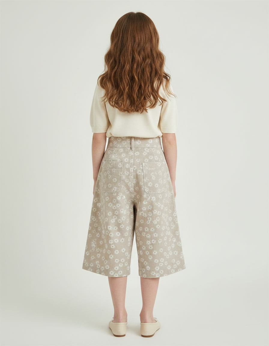 Pantalon Japonais Beige Fleuri Ample Coton Enfant - vue 2
