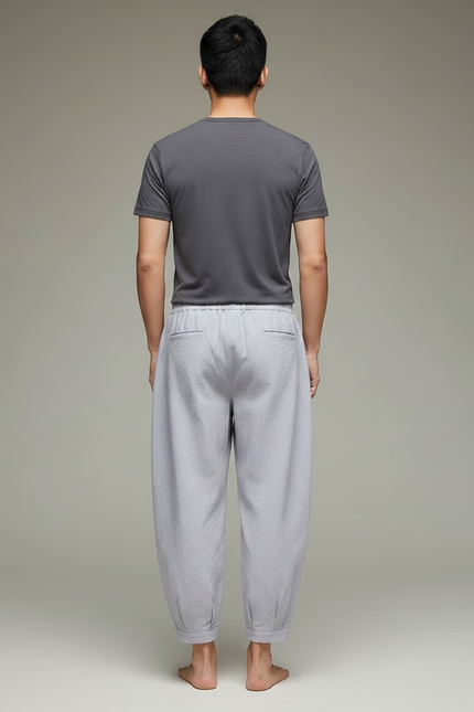 Pantalon Japonais Harem Coton Lin Ample Gris Décontracté - vue 2