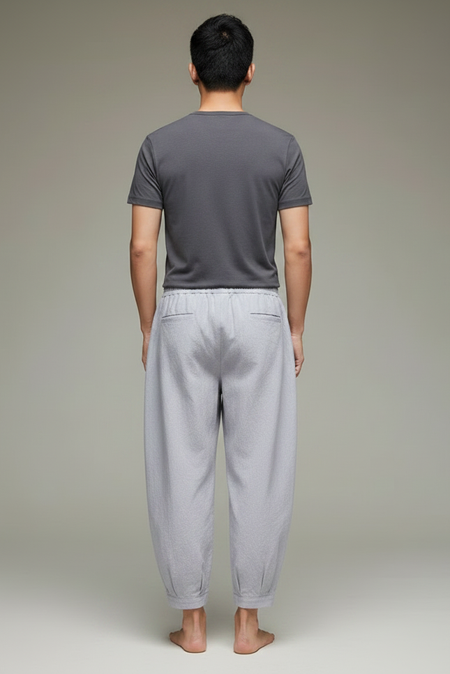 Pantalon Japonais Harem Coton Lin Ample Gris Décontracté - vue 2