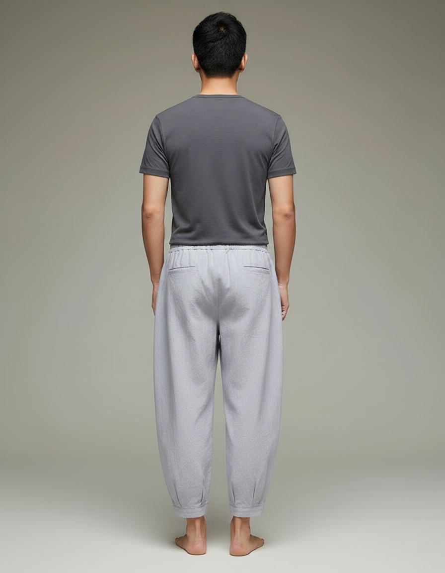 Pantalon Japonais Harem Coton Lin Ample Gris Décontracté - vue 2