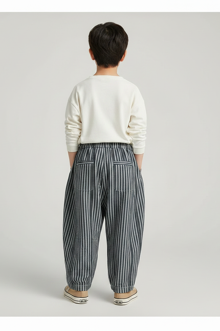 Pantalon Japonais Rayé Ample Fluide Coton Élastique Décontracté - Imprimé - vue 2
