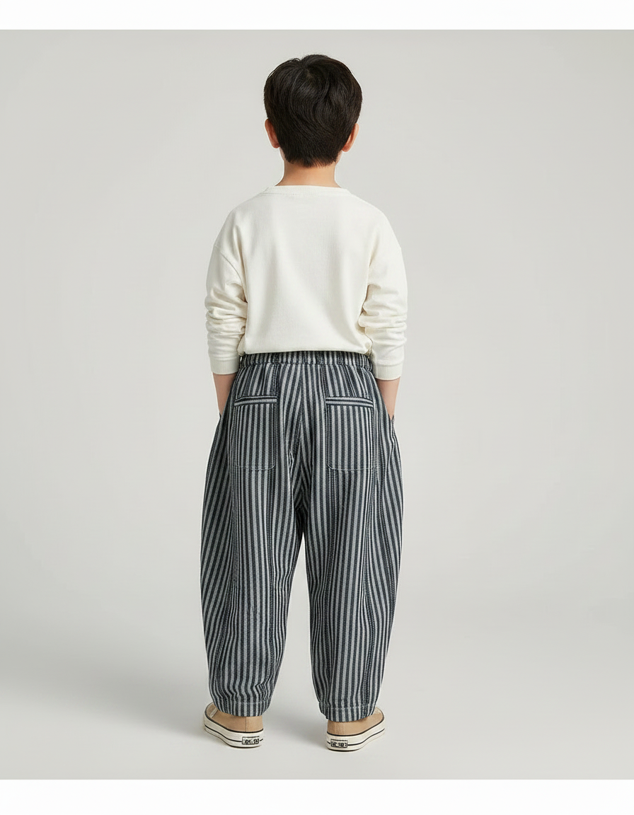 Pantalon Japonais Rayé Ample Fluide Coton Élastique Décontracté - Imprimé - vue 2