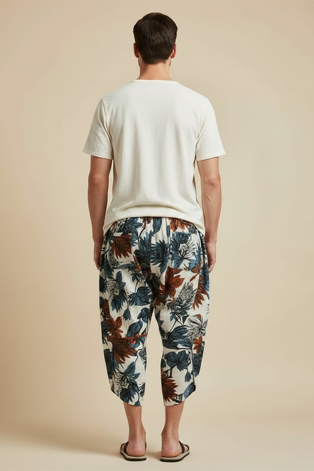 Pantalon Japonais Imprimé Floral Ample Décontracté Homme - Lin - vue 2