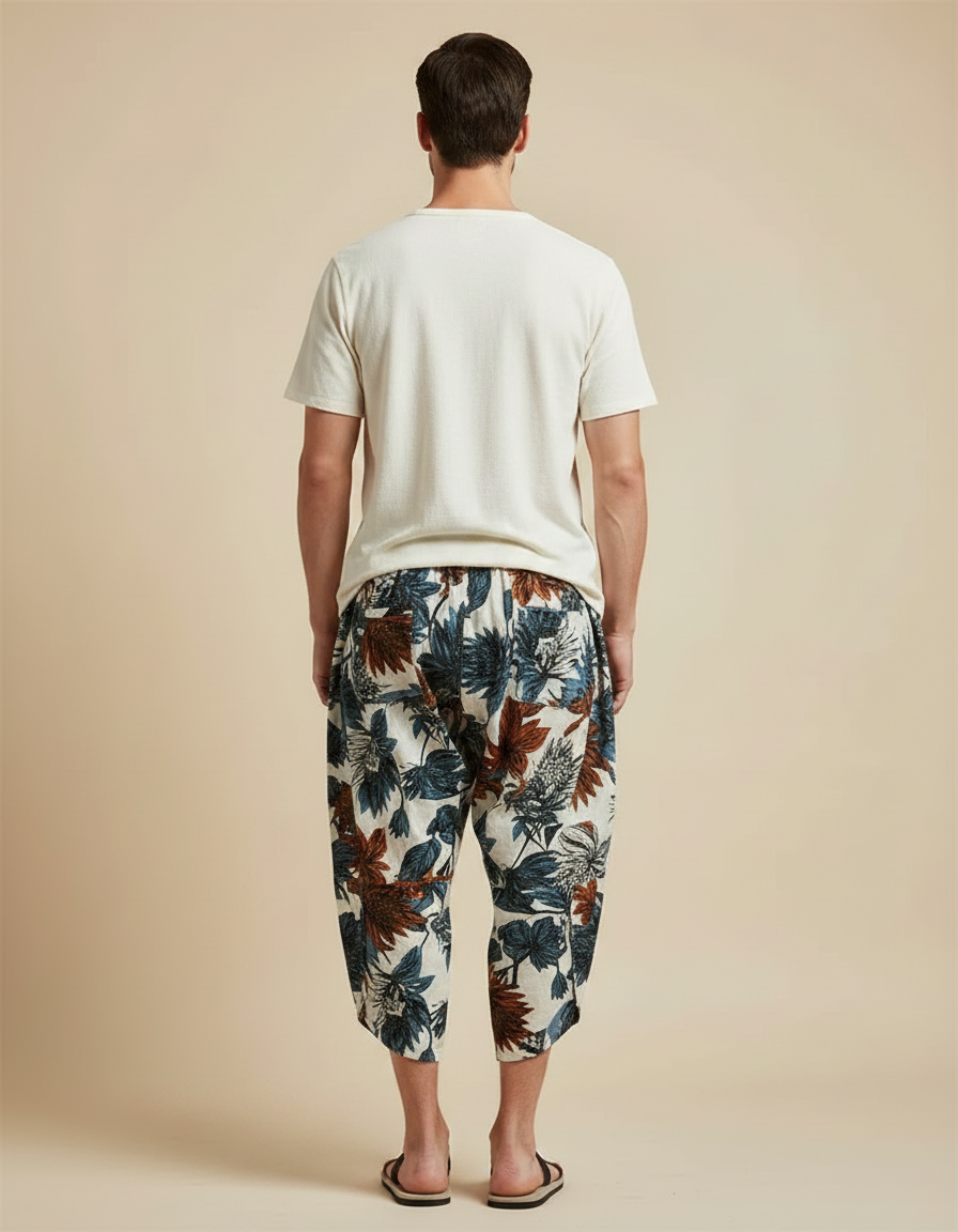 Pantalon Japonais Imprimé Floral Ample Décontracté Homme - Lin - vue 2