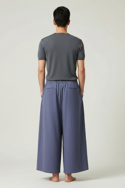 Pantalon Japonais Ample Bleu Dragon Tassels Fluide - Viscose - vue 2
