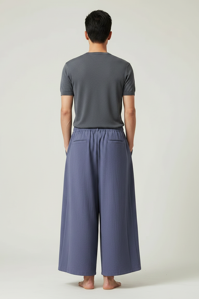 Pantalon Japonais Ample Bleu Dragon Tassels Fluide - Viscose - vue 2