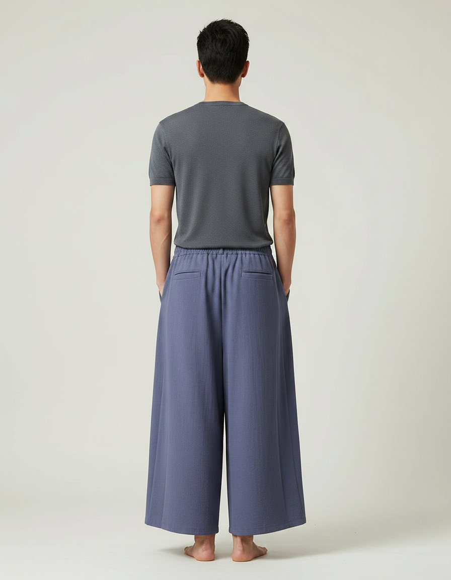 Pantalon Japonais Ample Bleu Dragon Tassels Fluide - Viscose - vue 2