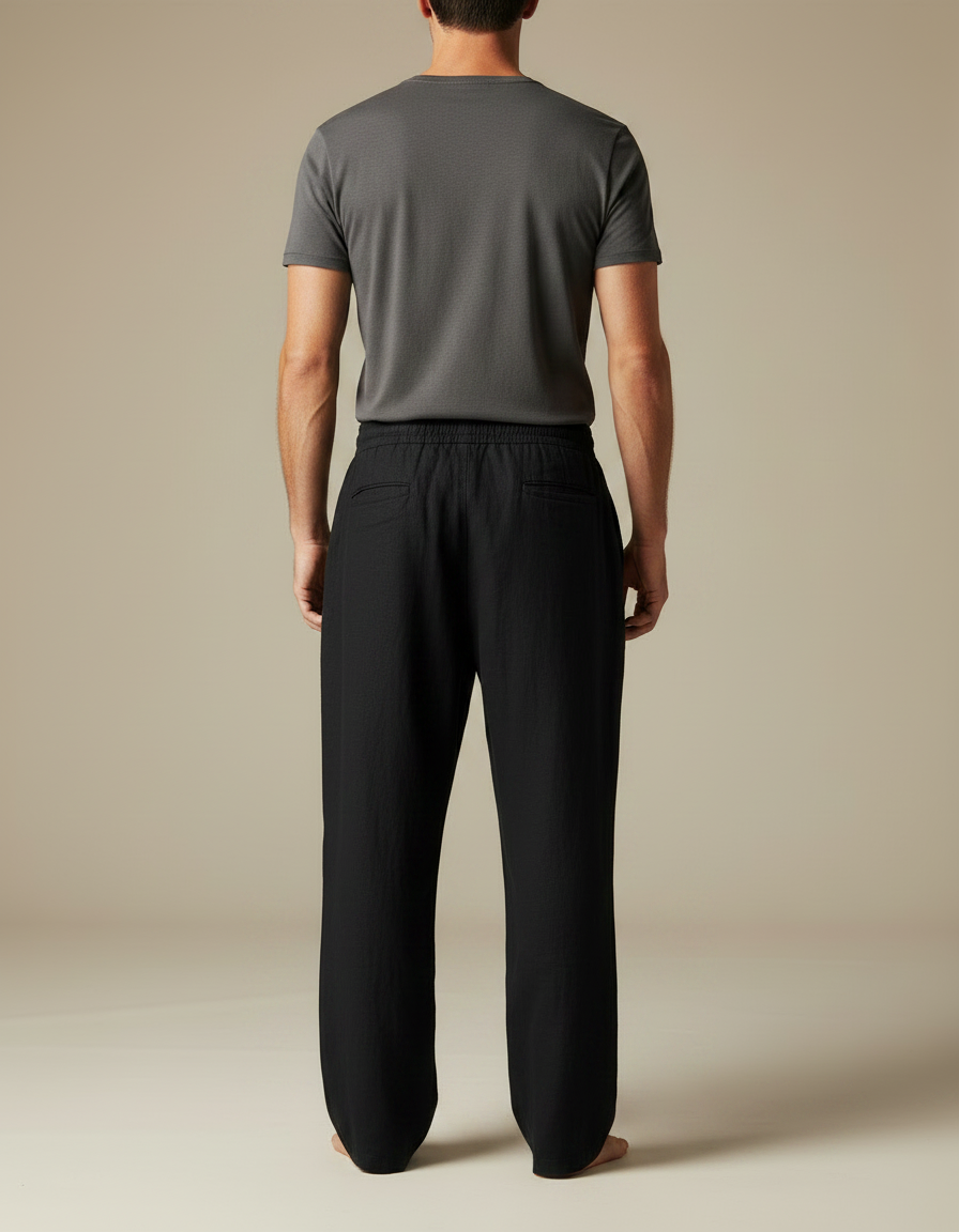 Pantalon Japonais Noir Lin Ample Cordon Fluide - vue 2