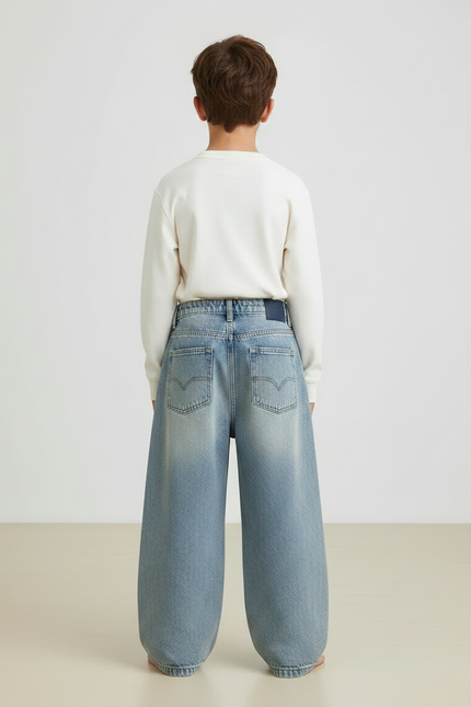 Pantalon Japonais Denim Ample Enfant Décontracté Coton - Bleu Jean - vue 2