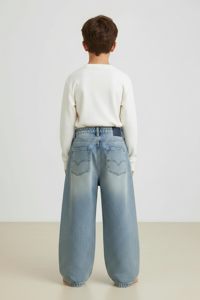 Pantalon Japonais Denim Ample Enfant Décontracté Coton - Bleu Jean - vue 2