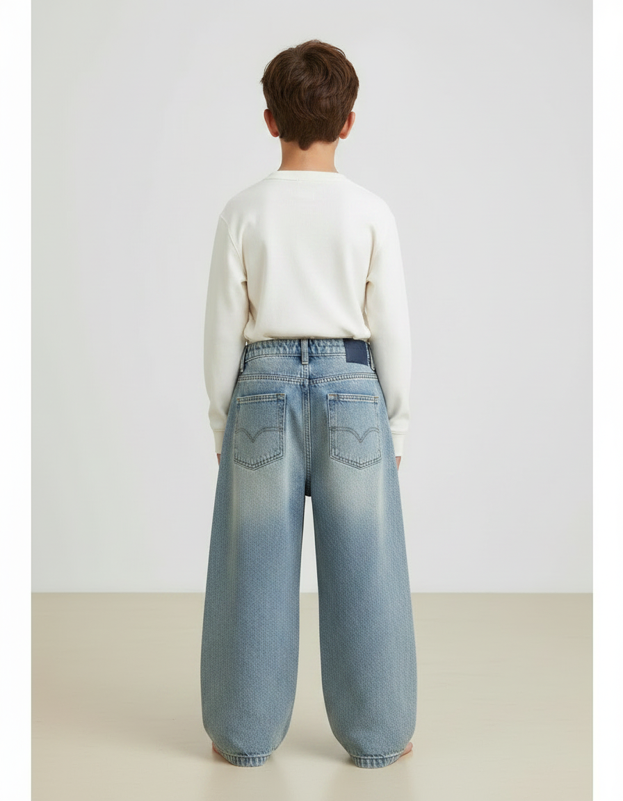 Pantalon Japonais Denim Ample Enfant Décontracté Coton - Bleu Jean - vue 2