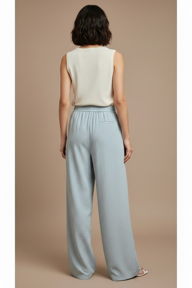 Pantalon Japonais Bleu Ciel Fluide Ample Décontracté Femme - Viscose - vue 2