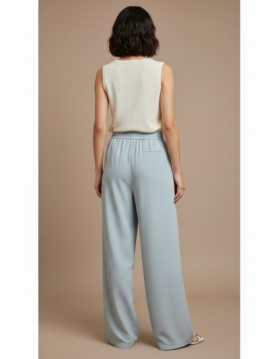 Pantalon Japonais Bleu Ciel Fluide Ample Décontracté Femme - Viscose - vue 2
