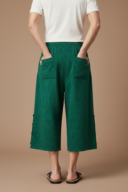 Pantalon Japonais Vert Lin Ample Décontracté Homme - vue 2