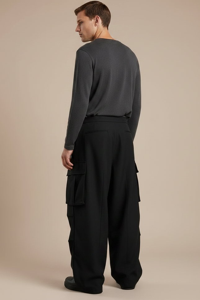 Pantalon Japonais Cargo Noir Ample Homme Décontracté - Gabardine - vue 2