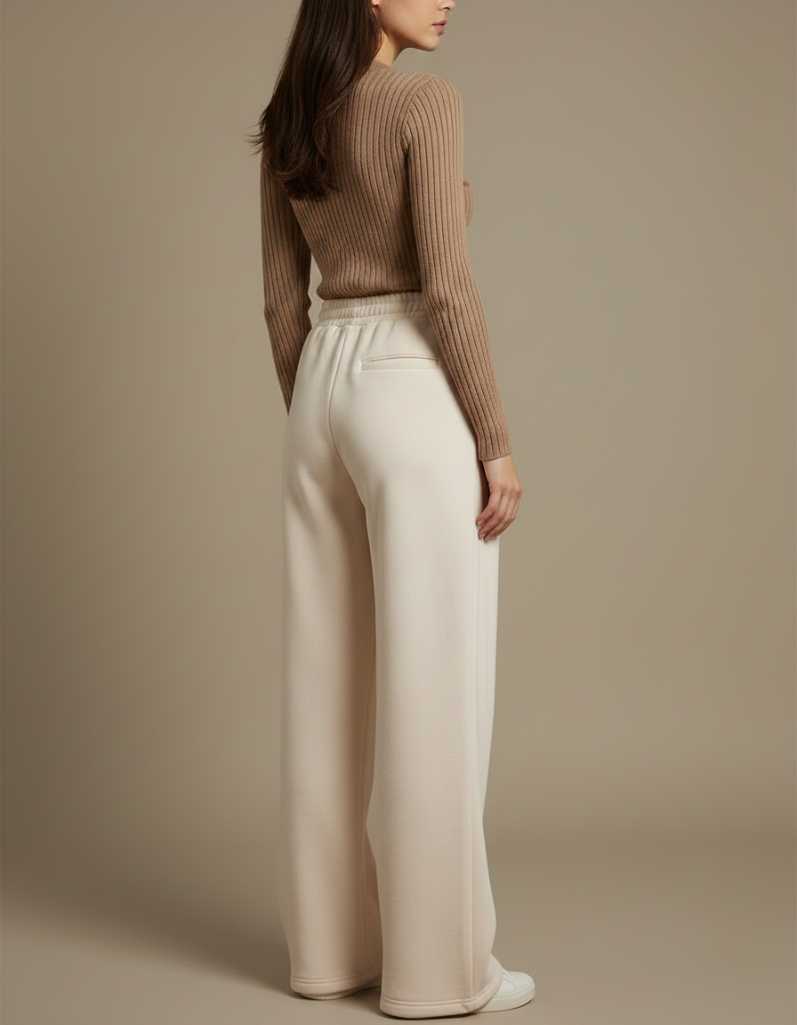 Pantalon Japonais Crème Molleton Large Confortable Chaud - Beige - vue 2