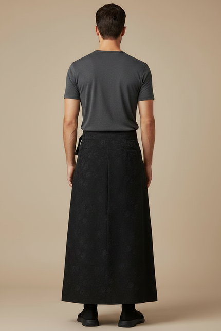 Pantalon Japonais Noir Long Ample Motif Floral Élégant - Polyester - vue 2