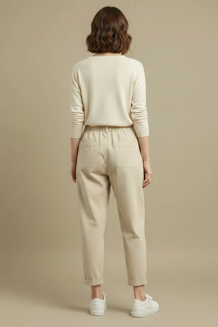 Pantalon Japonais Beige Coton Ample Décontracté Femme - vue 2