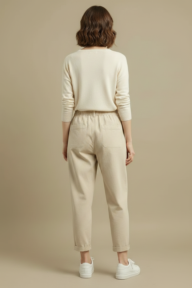 Pantalon Japonais Beige Coton Ample Décontracté Femme - vue 2