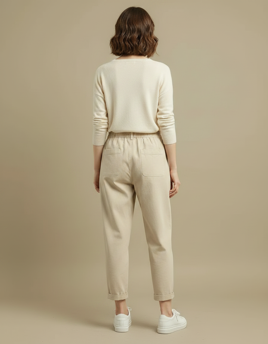 Pantalon Japonais Beige Coton Ample Décontracté Femme - vue 2