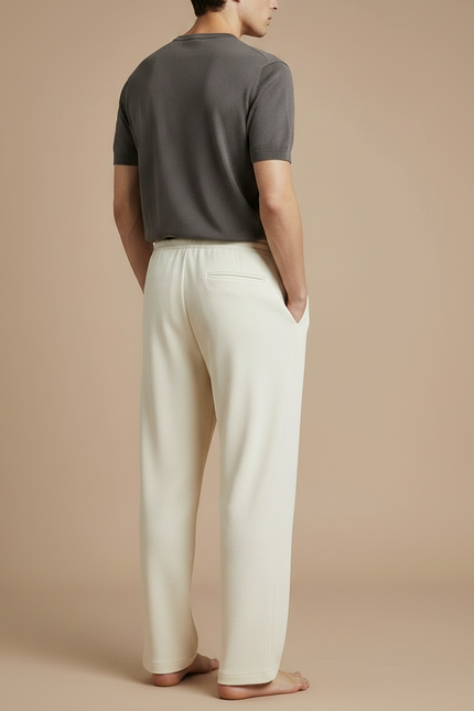 Pantalon Japonais Crème Ample Décontracté Fluide Coton - Beige Maille - vue 2