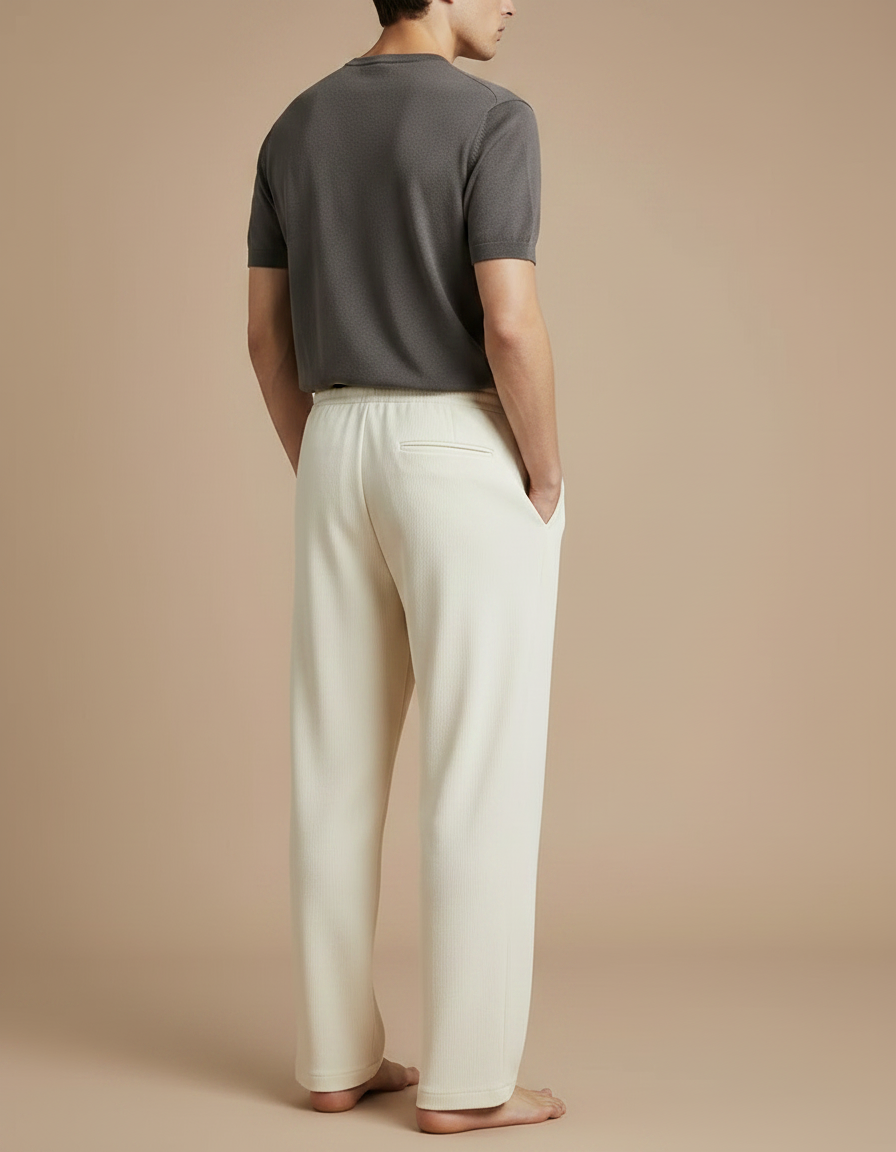 Pantalon Japonais Crème Ample Décontracté Fluide Coton - Beige Maille - vue 2