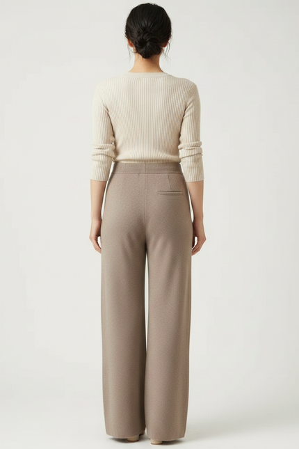 Pantalon Japonais Marron Laine Ample Tricoté Décontracté Femme - vue 2