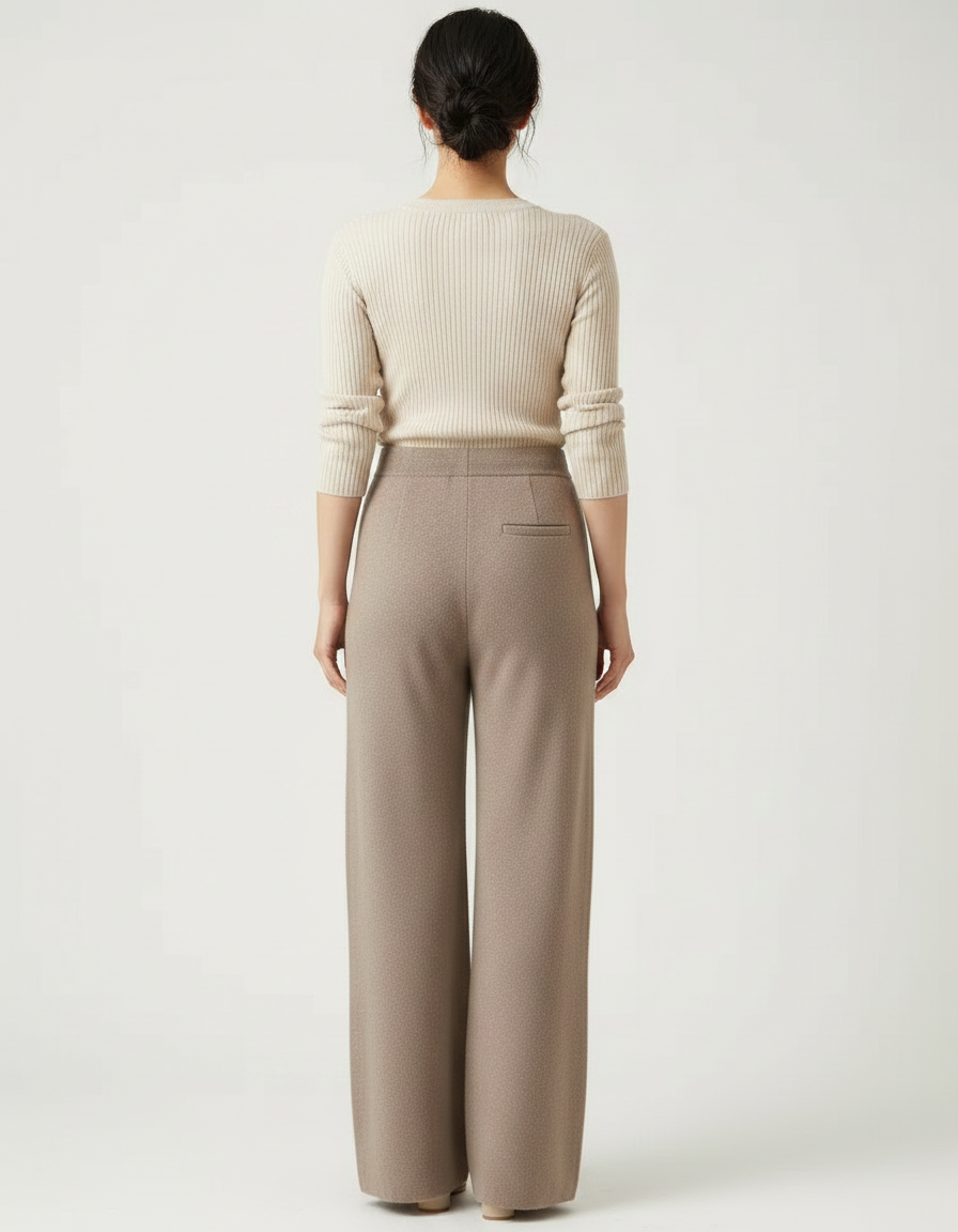 Pantalon Japonais Marron Laine Ample Tricoté Décontracté Femme - vue 2