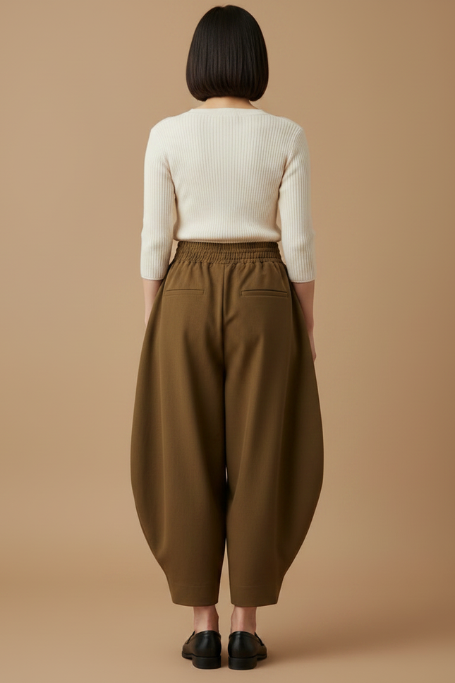 Pantalon Japonais Large Vert Kaki Confortable Ample - Viscose - vue 2