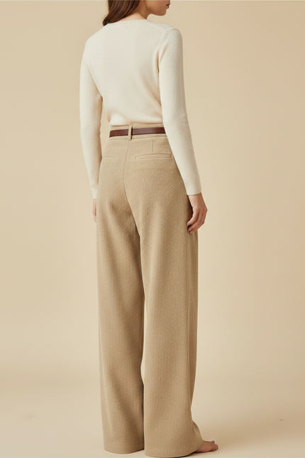 Pantalon Japonais Côtelé Beige Ample Plissé Décontracté - Cordé - vue 2