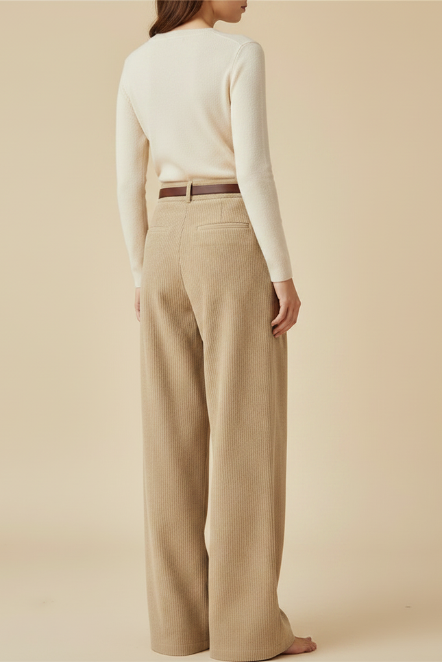 Pantalon Japonais Côtelé Beige Ample Plissé Décontracté - Cordé - vue 2
