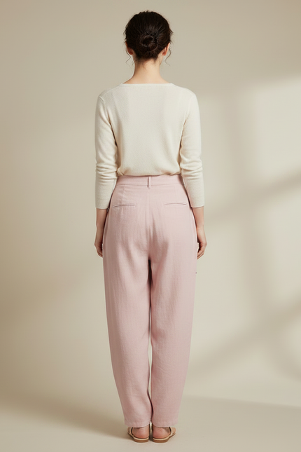 Pantalon Japonais Rose Fluide Ample Lin Décontracté - vue 2