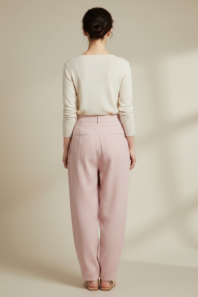 Pantalon Japonais Rose Fluide Ample Lin Décontracté - vue 2
