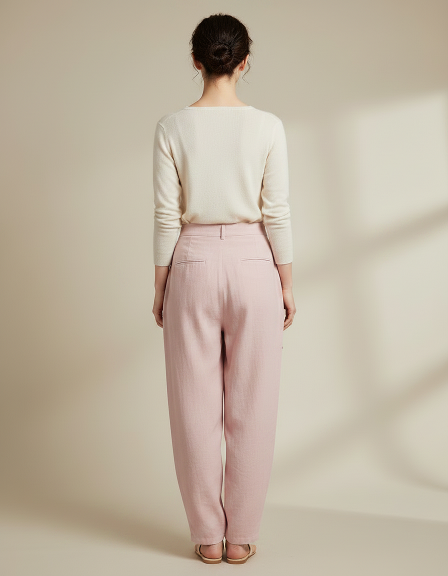 Pantalon Japonais Rose Fluide Ample Lin Décontracté - vue 2