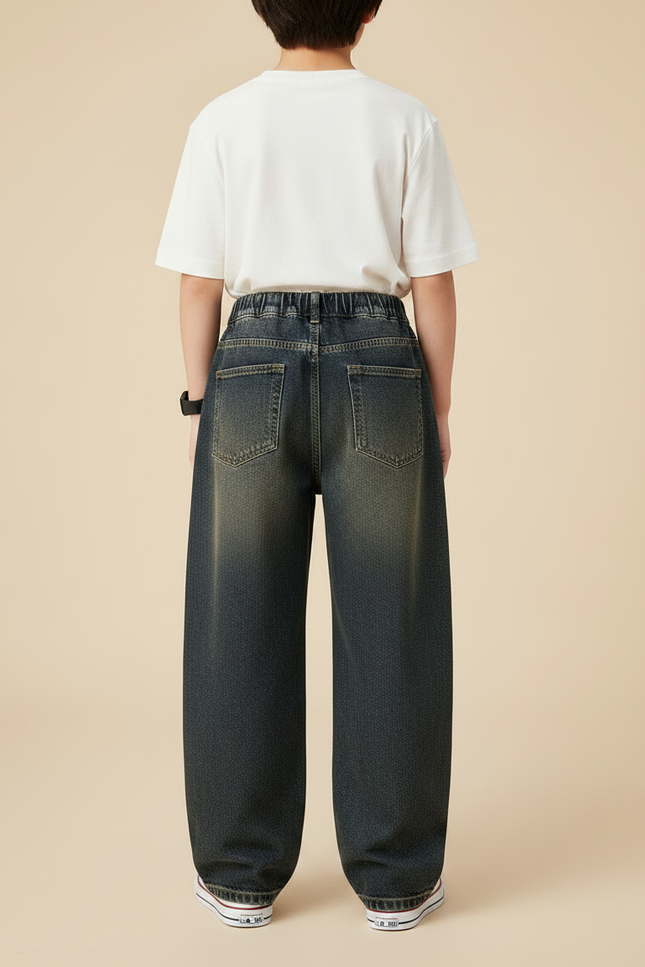 Pantalon Japonais Denim Ample Délavé Enfant - Bleu Jean - vue 2