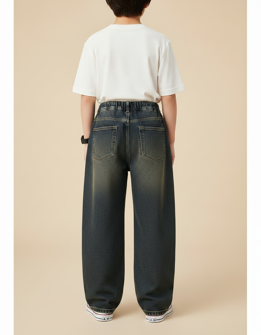 Pantalon Japonais Denim Ample Délavé Enfant - Bleu Jean - vue 2