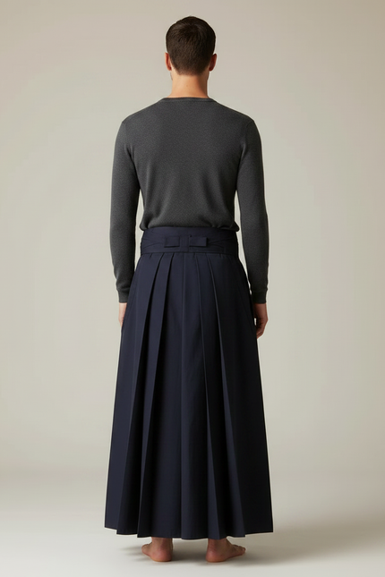 Pantalon Japonais Marine Plissé Ample Traditionnel Homme - Gabardine - vue 2