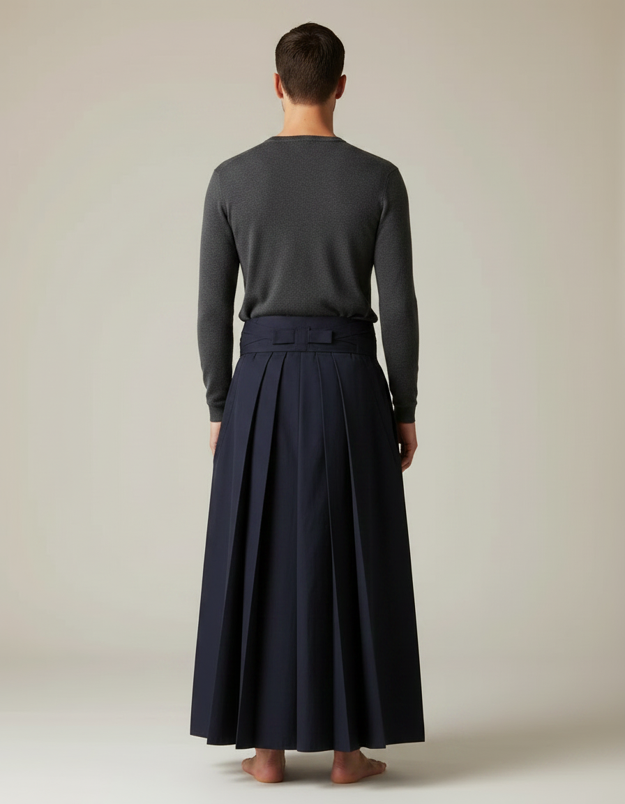 Pantalon Japonais Marine Plissé Ample Traditionnel Homme - Gabardine - vue 2