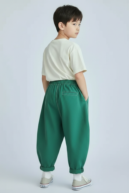 Pantalon Japonais Vert Ample Décontracté Enfant Garçon - Coton - vue 2