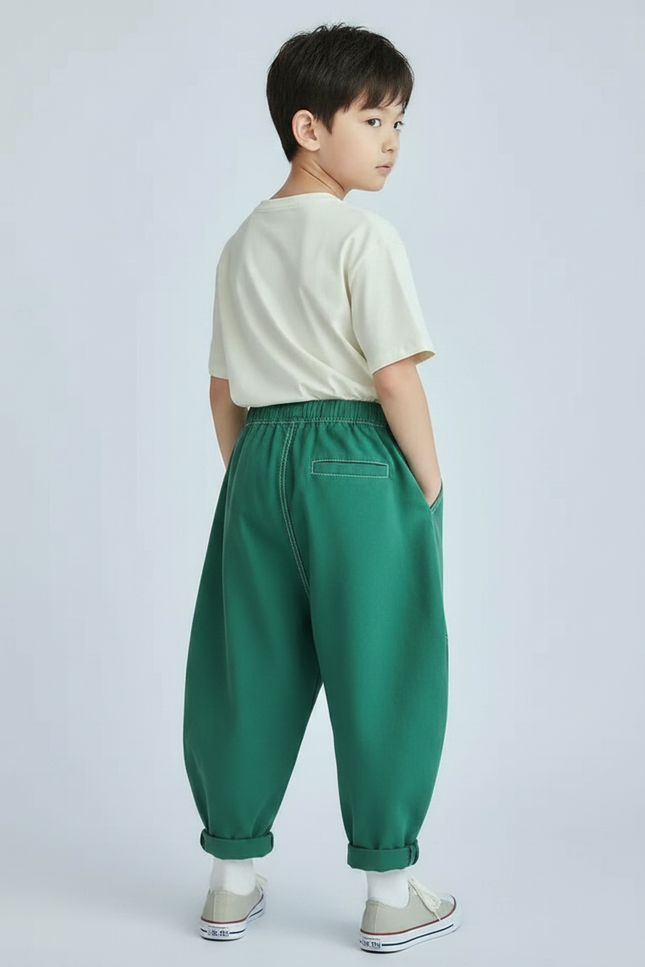 Pantalon Japonais Vert Ample Décontracté Enfant Garçon - Coton - vue 2