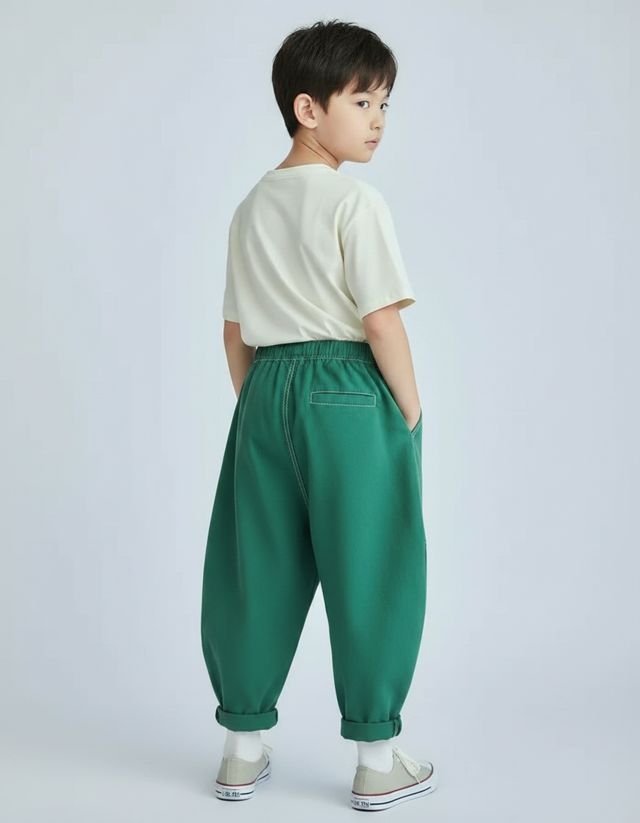 Pantalon Japonais Vert Ample Décontracté Enfant Garçon - Coton - vue 2