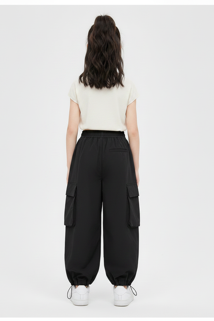 Pantalon Japonais Noir Cargo Ample Streetwear Enfant - Polyester - vue 2