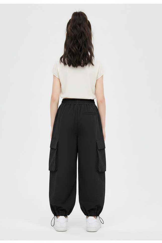 Pantalon Japonais Noir Cargo Ample Streetwear Enfant - Polyester - vue 2